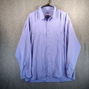 Vintage Burma Bibas 100% Silk Shirt Mens XL Purple Long Sleeve Button Up Pockets